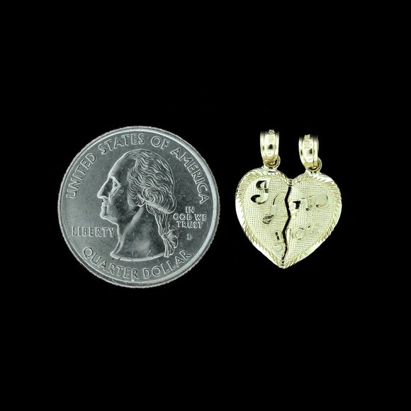 10K Yellow Gold Diamond Cut I Love You Heart Pendant - Picture 3 of 5